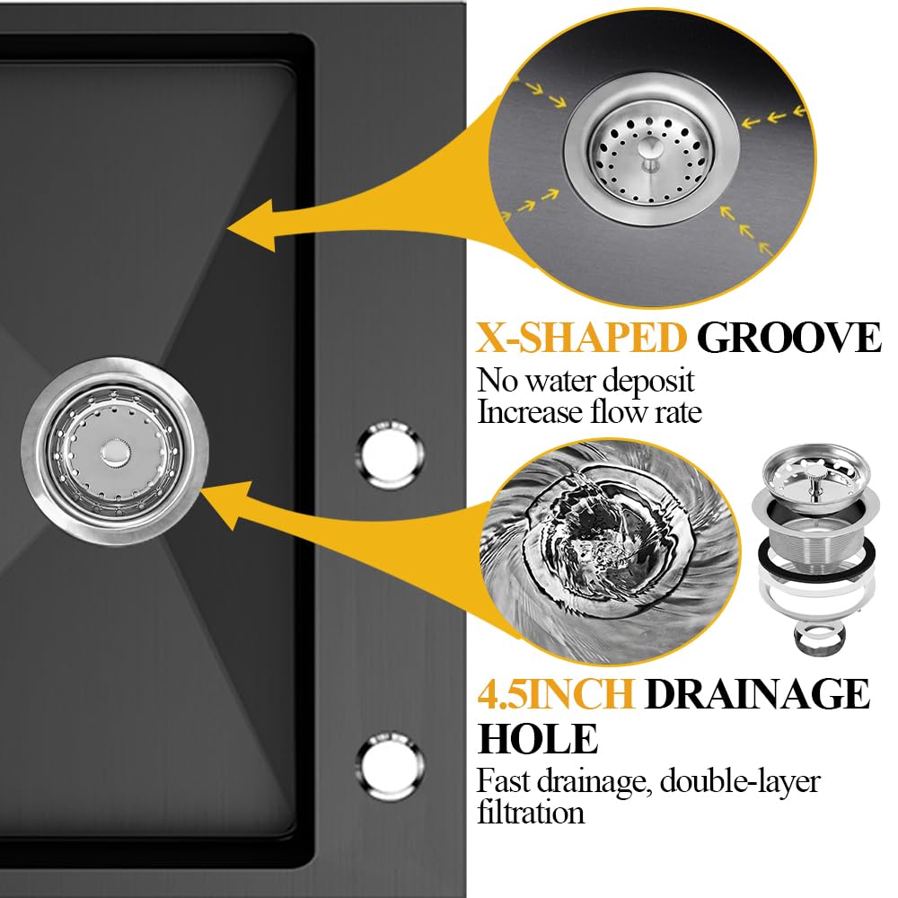 Black Kitchen Sink, Stainless Steel Topmount Bar Sink 33X22X9 Inch Single Bowl Drop In Kitchen Sink Combo-Sink Grid,Soap Dispens