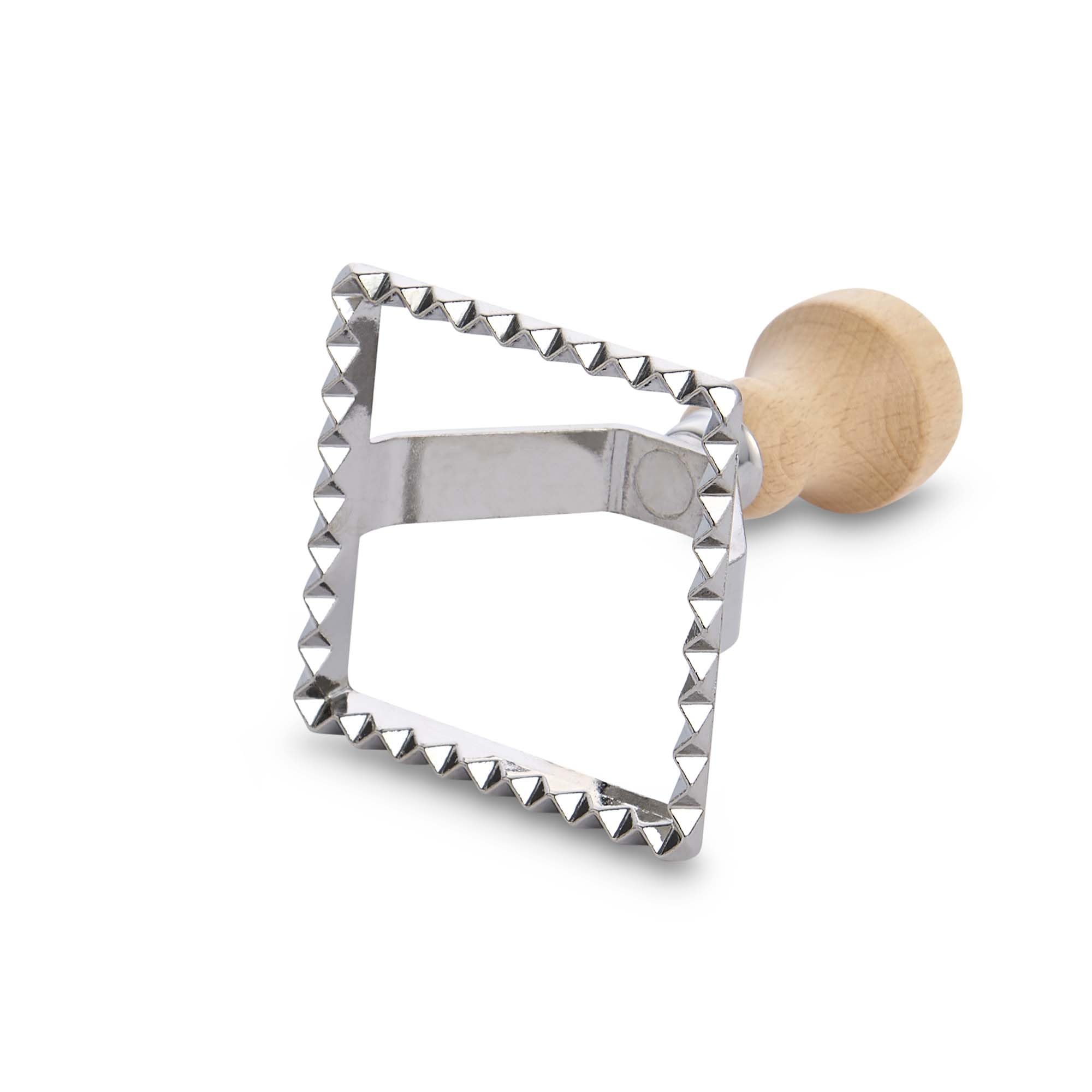 Fantes Ravioli Maker Stamp Set, Square Stamp With Wooden Handle And Fluted Edge, 2.75-Inch, The Italian Market Original Since 19