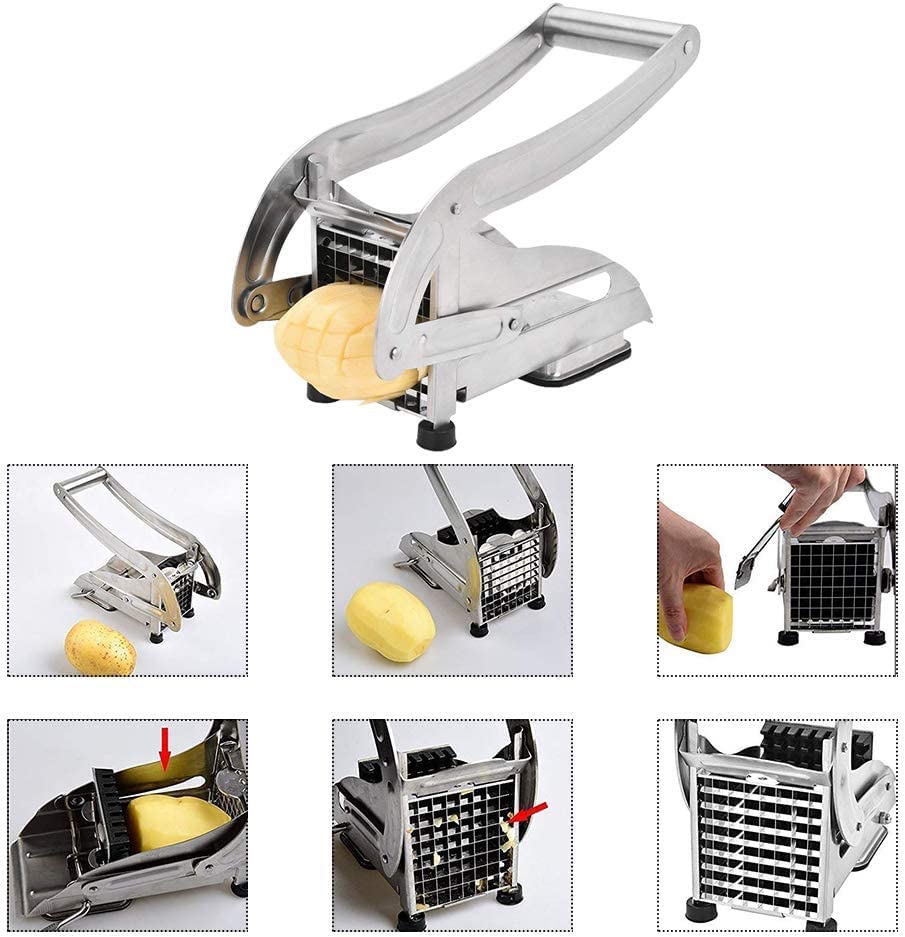 French Fry Cutter Potato Slicer, Stainless Steel French Fries Slicer Potato Chipper Chip Cutter Chopper Maker Vegetable And Pota