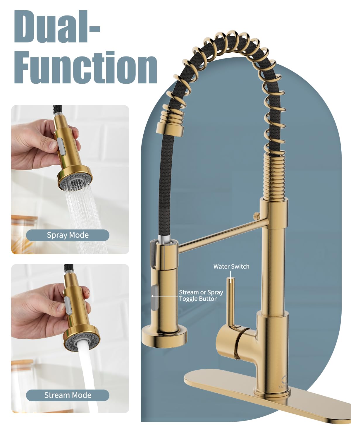Kitchen Faucet, Brushed Gold Kitchen Faucet With Soap Dispenser And Deck Plate, Faucet For Camper Farmhouse Rv Kitchen Sink, Sin