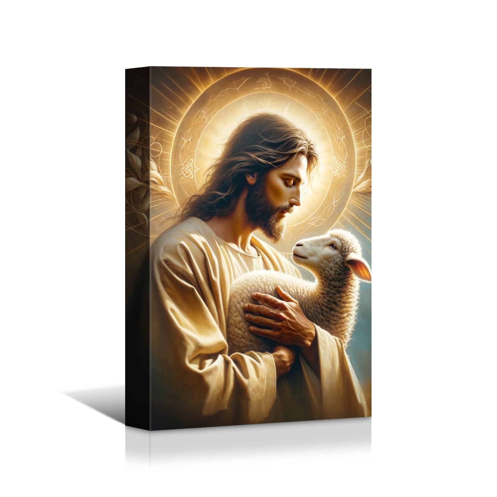 Yonica Christian Wall Art Jesus Chasing Lost Lamb Canvas Print Inspirational Wall Decor 24X32 Inch Home Decor