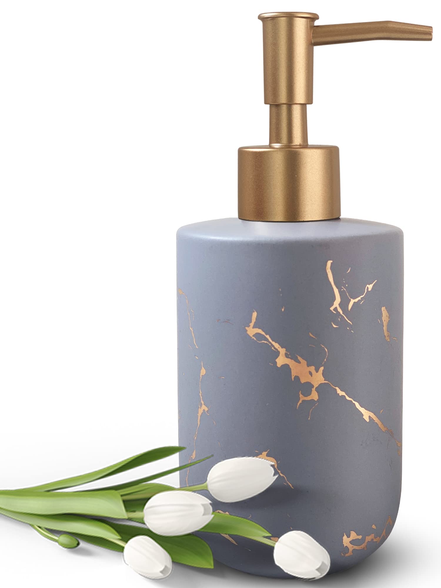 Gold Ceramic Soap Dispenser For Bathroom Grey Soap Dispenser For Kitchen Dish Soap Dispenser With Marble Pattern Liquid Hand Soa