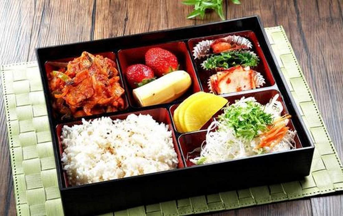 Japanbargain, Red And Black Japanese Traditional Plastic Lacquered Lunch Bento Box 6 Compartments For Restaurant Or Home Tray An