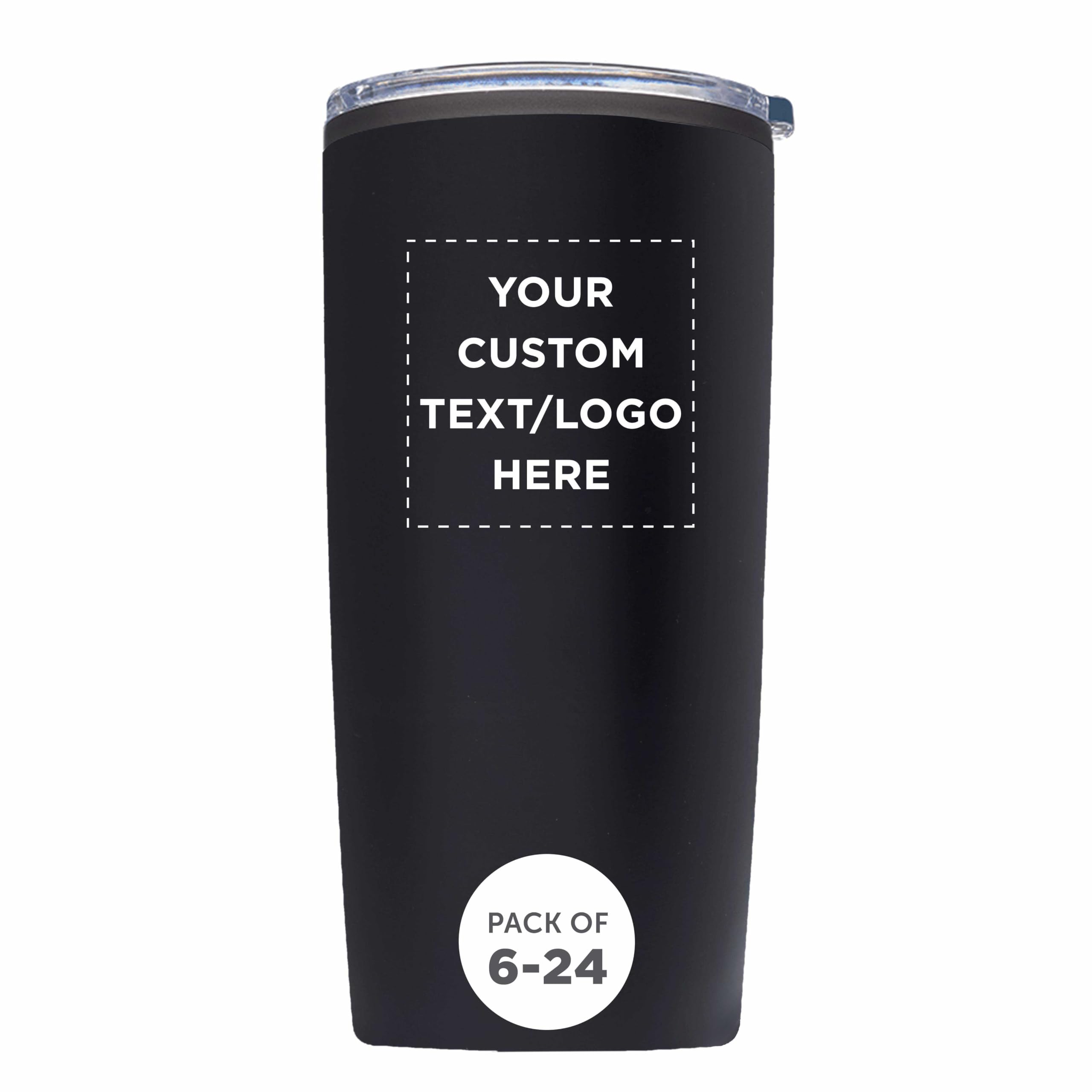 Custom Plastic Tumblers 20 oz Set of 6/12/24 Personalized Bulk Pack with Lids, Ice Coffee Tumbler, To Go Cup Insulated  Black