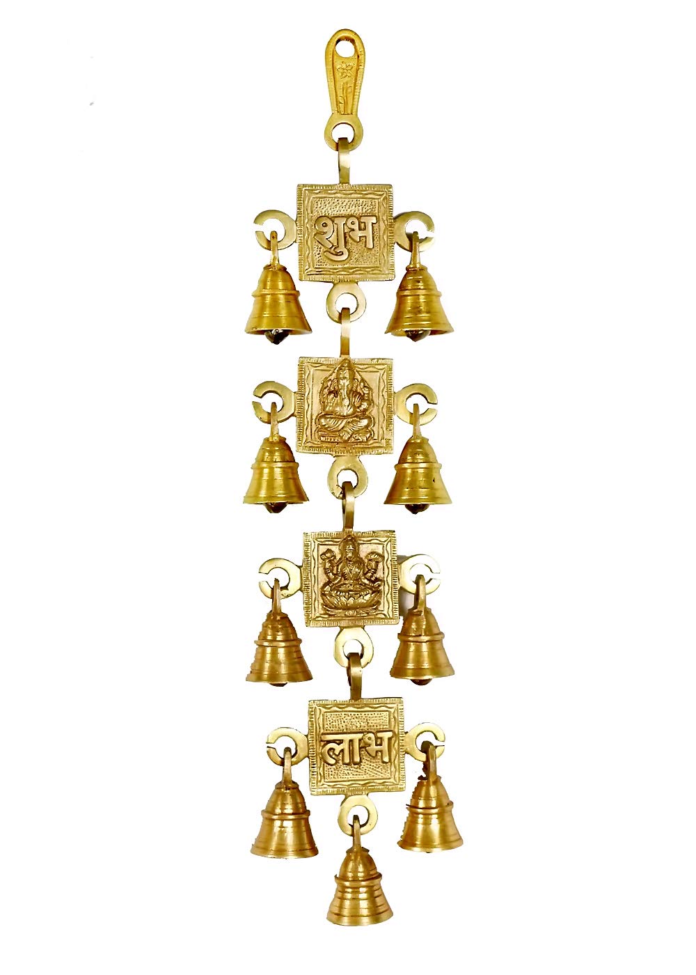 Crafthut Lakshmi, Ganesh, Shubh And Labh Brass Wall Hanging (Gold, 18 X 4 Inch) Decorative Piece For Home, Door Gate, Temple, En