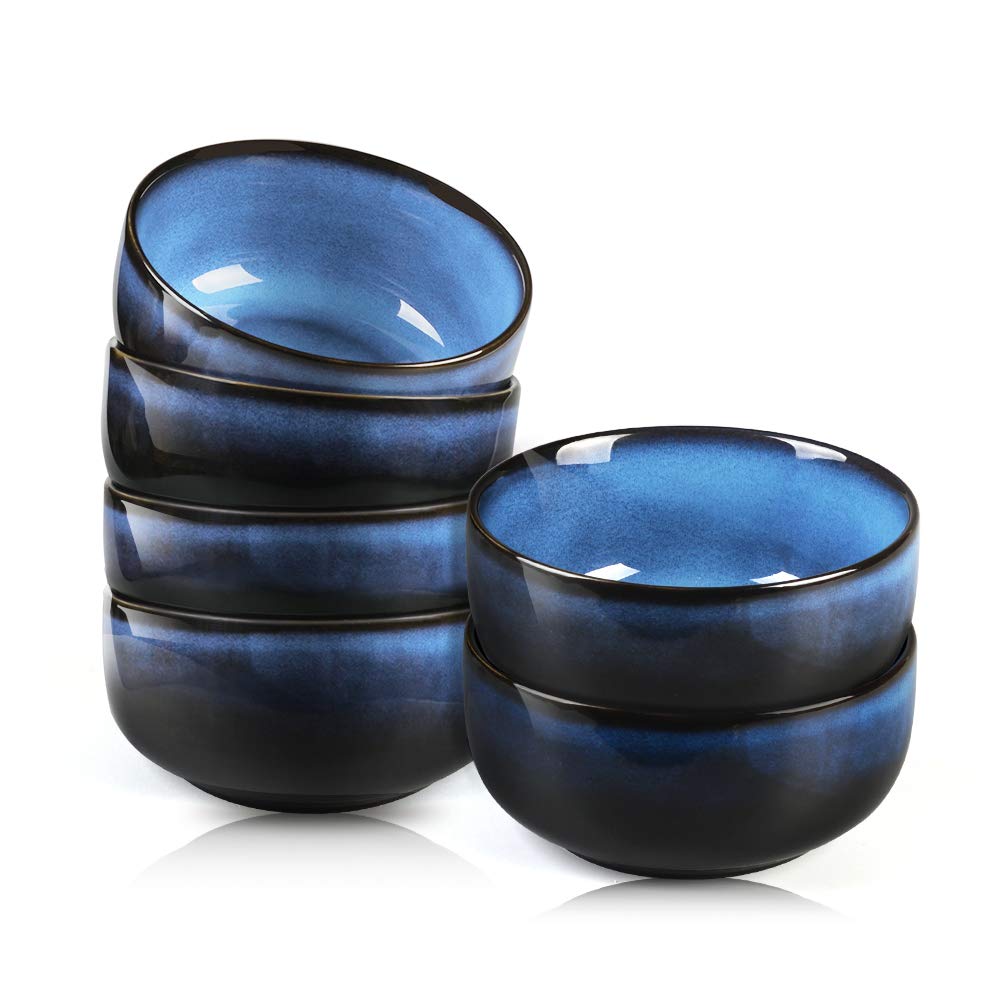Meky 20 Ounce Porcelain Cereal Bowls Set,Soup Salad Dessert Pasta Fruit Bowls,Set Of 6,Blue 2