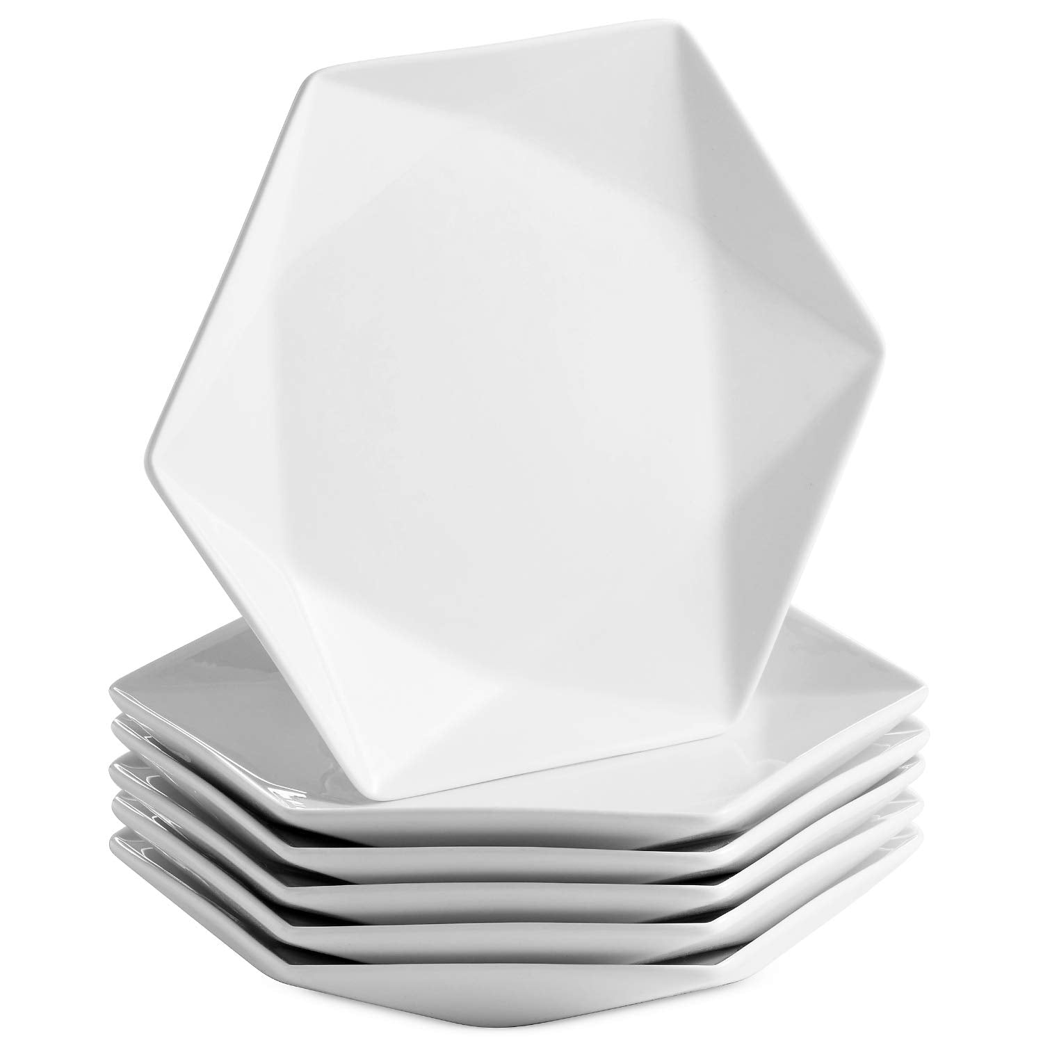 Mitbak 20 Ounce Bone China Soup Bowls | Set Of 6 Diamond Shaped White Serving Bowl Plates For Soup, Ramen, Cereal, Pasta, Fruit,