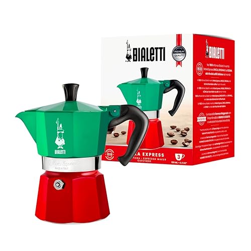Bialetti - Moka Express Italia collection: Iconic Stovetop Espresso Maker  Makes Real Italian coffee  Moka Pot 3 cups (43 Oz - 130 Ml)  Aluminium  colored in Red green Silver