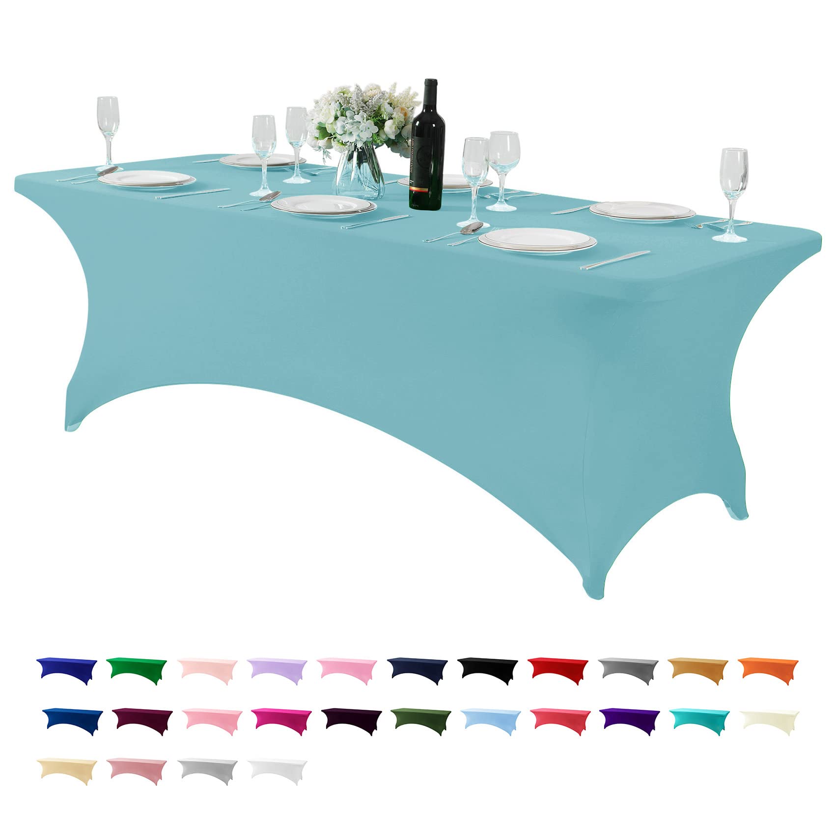 Hezuzo Spandex Table Cover For 8Ft Table Universal Fitted Stretch Tablecloth For Party, Banquet, Wedding And Events-Aqua