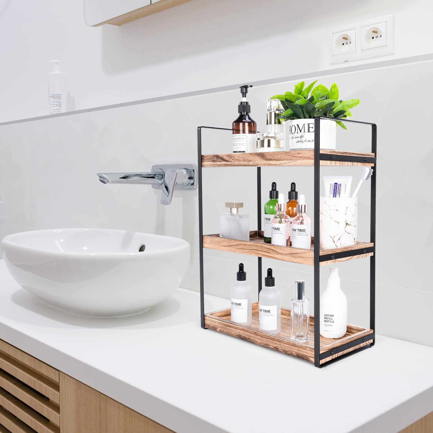 Giftacity 3-Tier Countertop Organizer For Counter Stylish Wood Vanity Shelf Storage - The Perfect Addition To Your Bathroom Deco