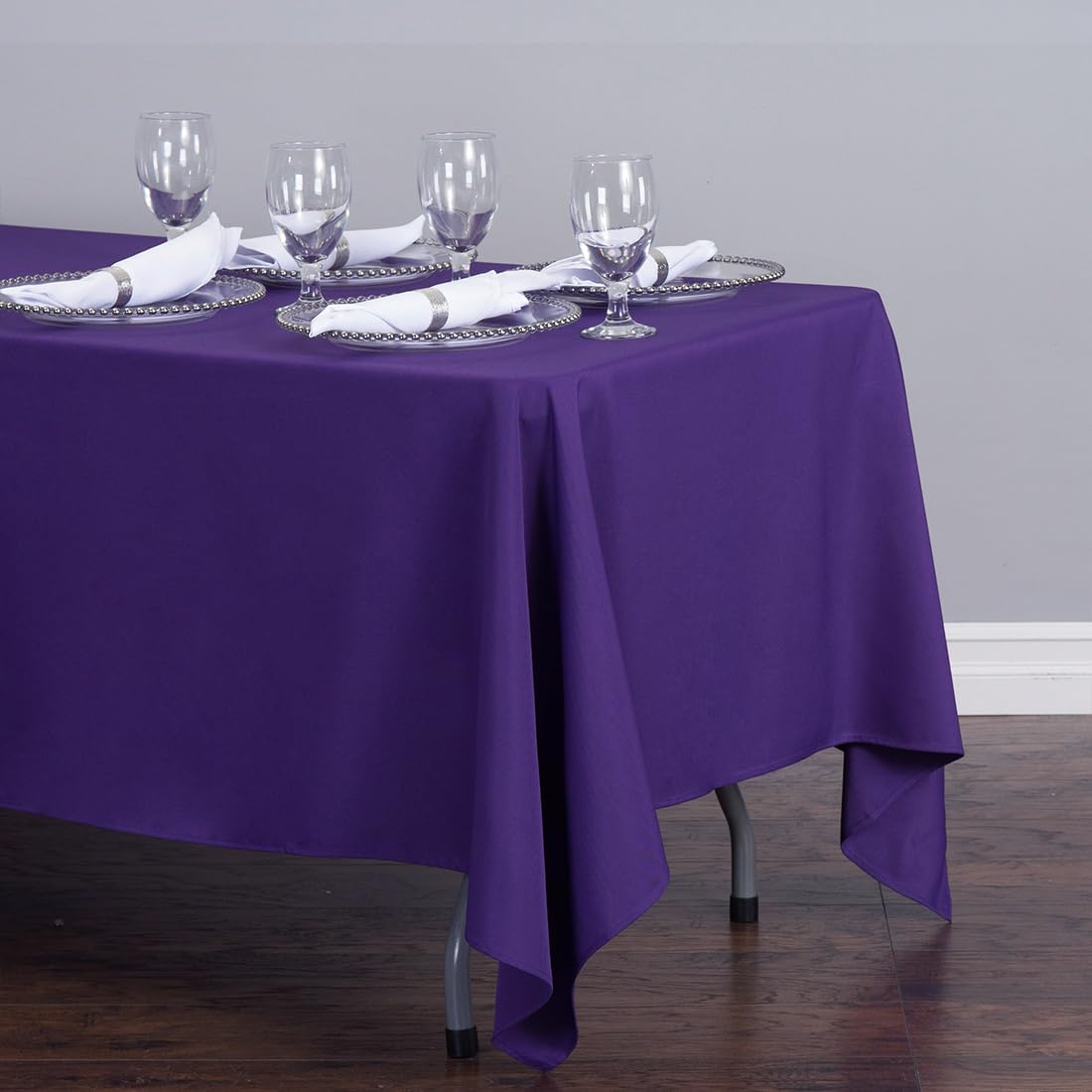 Ltc Linens 5 Pack Purple Rectangular Tablecloths 70 X 120 Inches For 6 Ro 8 Feet Rectangle Banquet Tables With Half-Drop - Stain