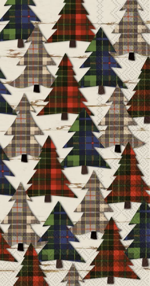 Boston International Ihr 3-Ply Guest Towel Buffet Winter Holiday Christmas Paper Napkins, 16-Count, Checkered Pines- Cream