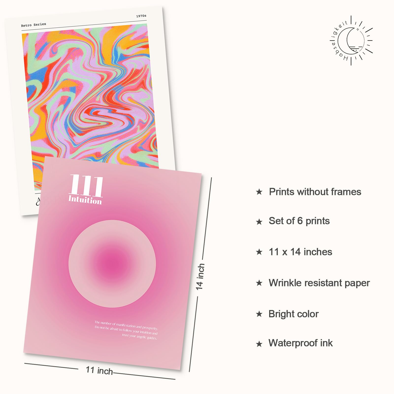 Habseligkeit Pink Wall Art Prints, Abstract Gradient Wall Posters, Buttefly Wall Art, Pink Room Decor For Aesthetic Bedroom 11X1