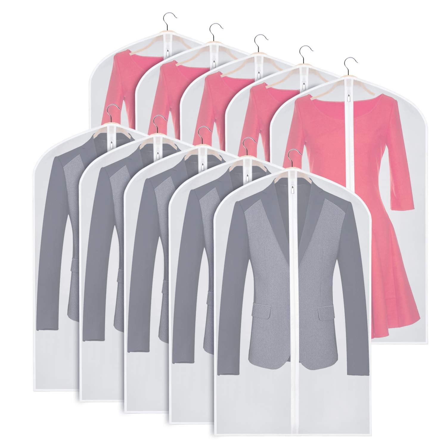 Zilink Clear Garment Bags Suit Bag For Storage 43-Inch With Sturdy Zipper Suit Cover For Suit, Coat, Dress Clothes Cover Storage