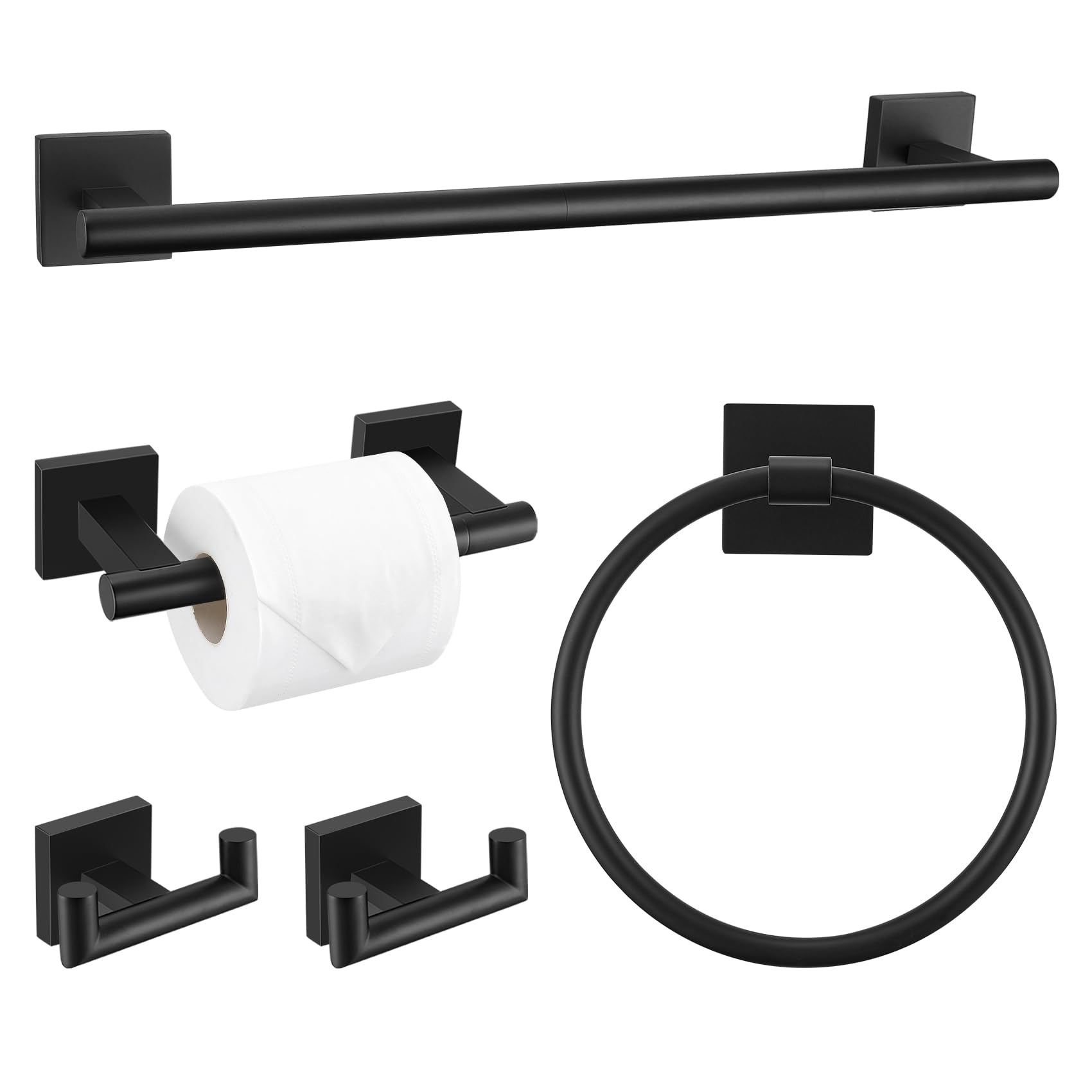 Matte Black Towel Bar Set, 5 Pieces Double Dase Toilet Paper Holder Bathroom Hardware Set, 23.6 Inch Stainless Steel Towel Racks