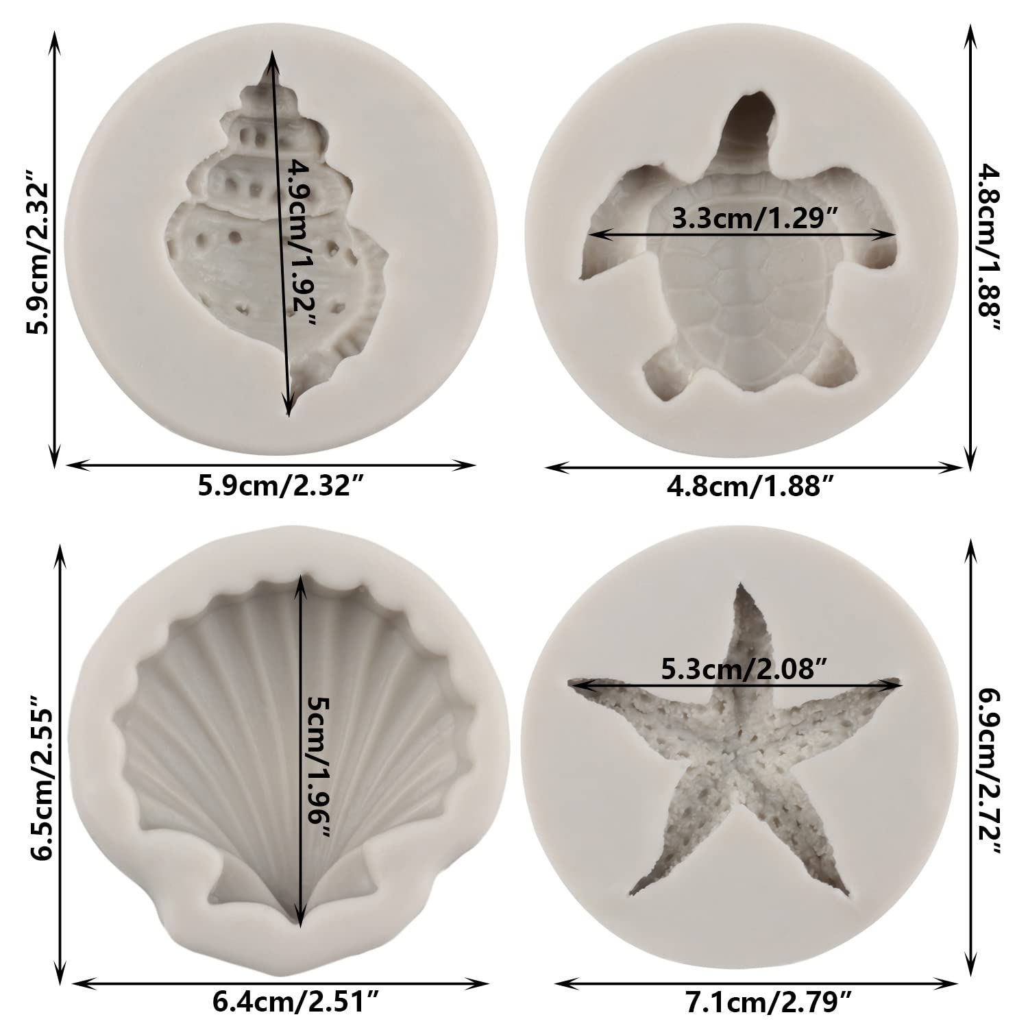 Sijiangmold Sea Turtle Silicone Molds Seashell Starfish Conch Fondant Molds Tortoise Chocolate Candy Mold For Cake Decorating Cu