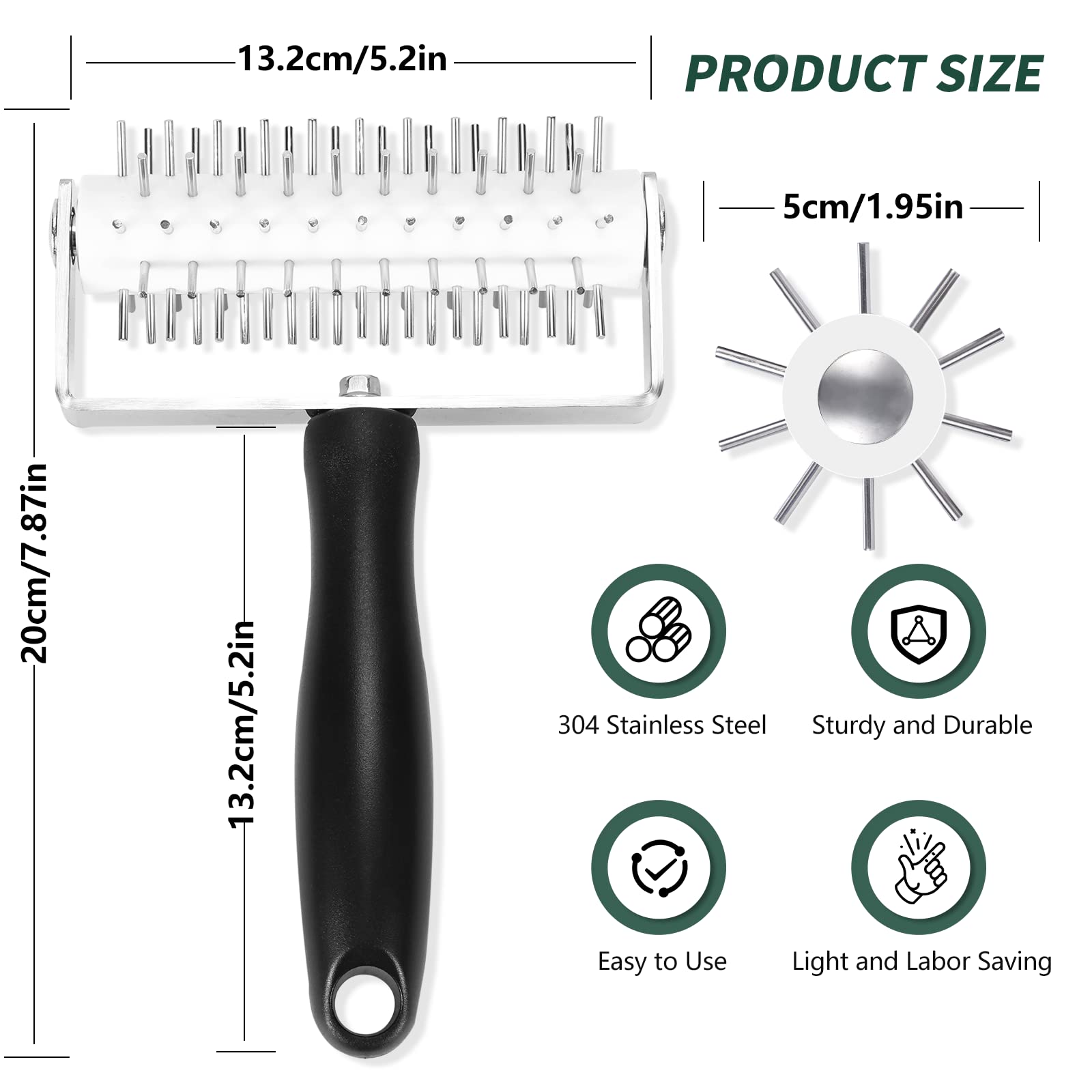 Ecavria Pizza Dough Docker, Premium Dough Roller With Stainless Steel Spikes, Sturdy Pizza Docking Tool That Prevents Dough From