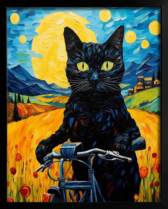 Oulawote Van Gogh Wall Art Cat Poster Starry Night Funny Bathroom Vintage Wall Art Posters For Room Kids Bedroom Living Room Hom
