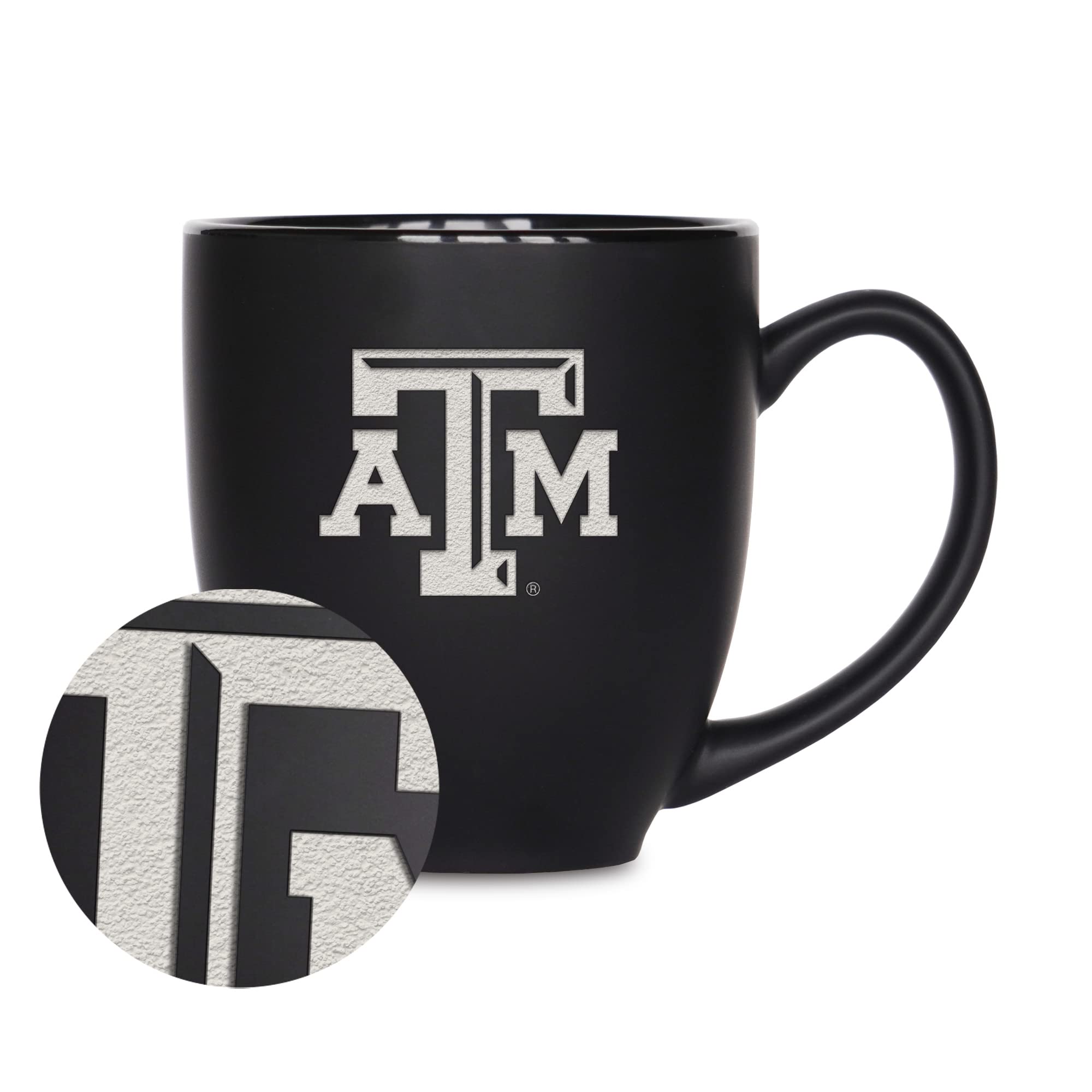 Rico Industries NCAA Texas A&M Aggies Main 15oz Laser Engraved Matte Black Ceramic Bistro Mug - For Hot or Cold Drinks