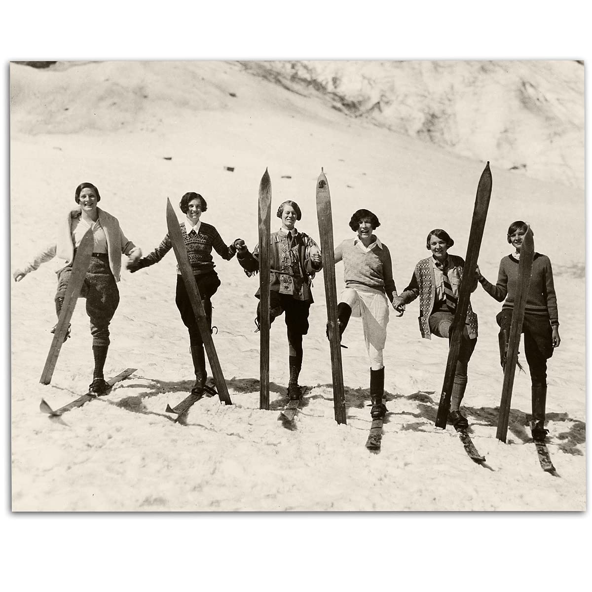 Make Em Laugh Vintage Lady Skiers - 11X14 Unframed Art Print - Great Gift And Decor For Ski Lodge And Cabin Under $15