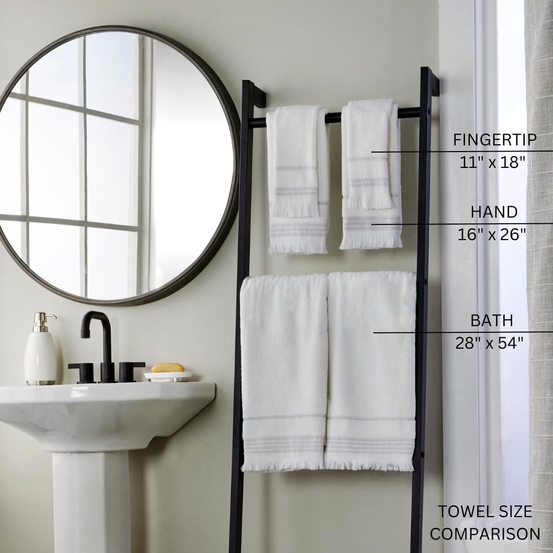 Skl Home Casual Fringe Fingertip Towel Set, 11'' X 18'', White, 2 Pack