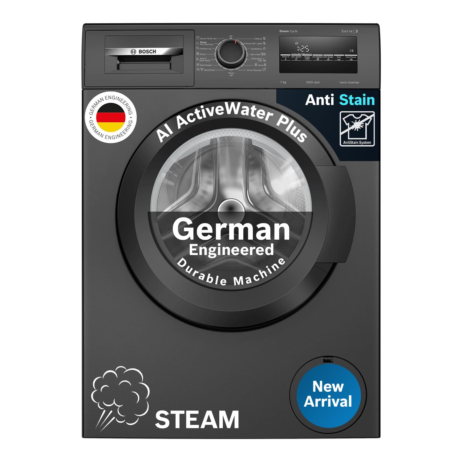 Bosch 7 Kg 5 Star Front Load FullyAutomatic Washing Machine, Ai Activewater, 15 Wash Programs, Removes 99.9% Germs With Steam, 
