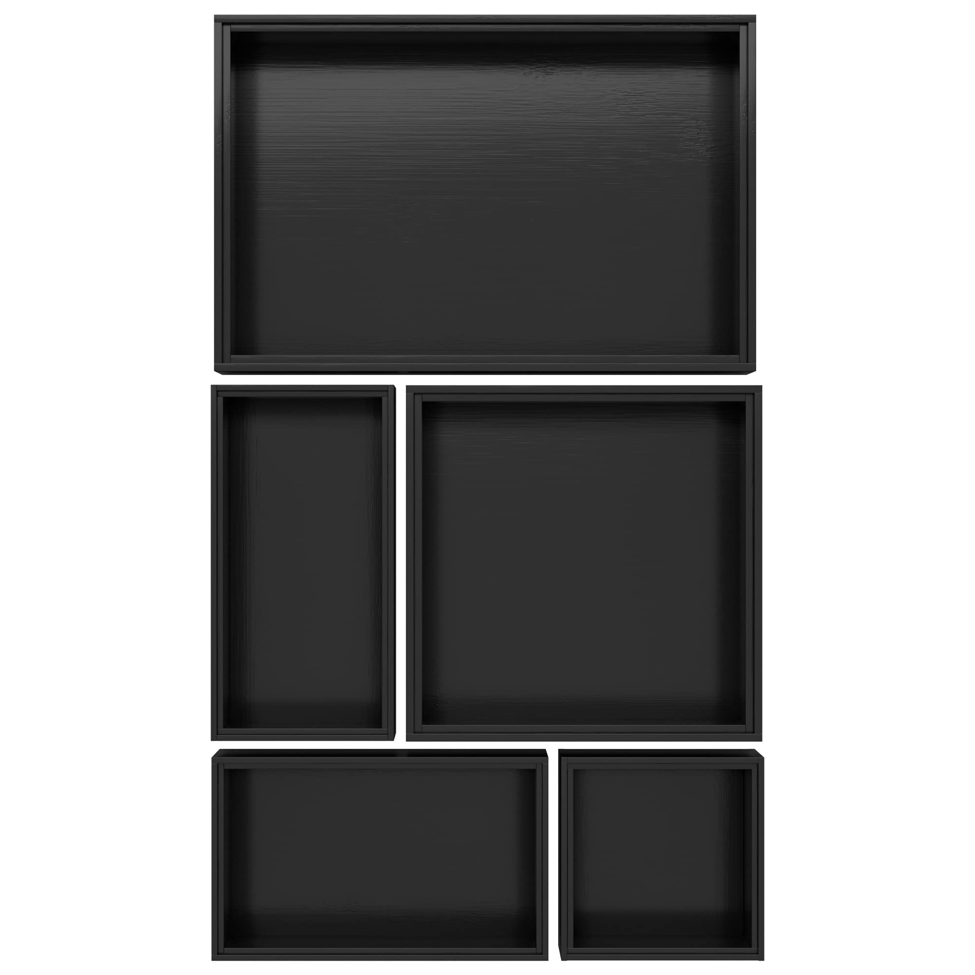 Black Bamboo Bathroom Drawer Organizer, Wooden Kitchen Utensil Holder Set of 5, Stackable Junk Drawer Organizer Tray, Multi-Use