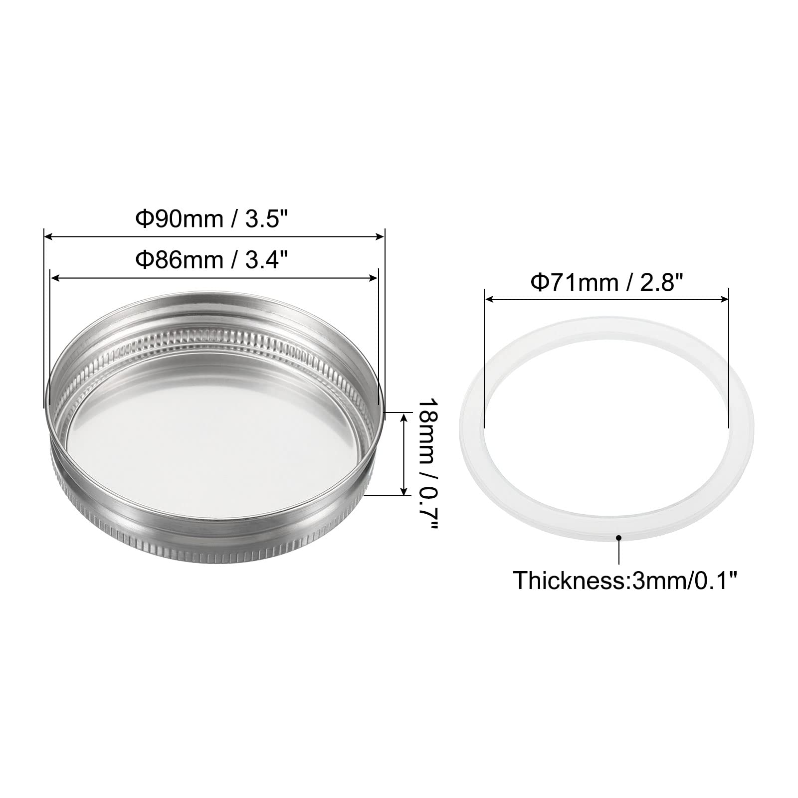 Patikil 86Mm Wide Mouth Stainless Steel Mason Jar Lids, 1Set/3 Pack Canning Jars Caps With Silicone Sealing Ring For Kitchen Sto
