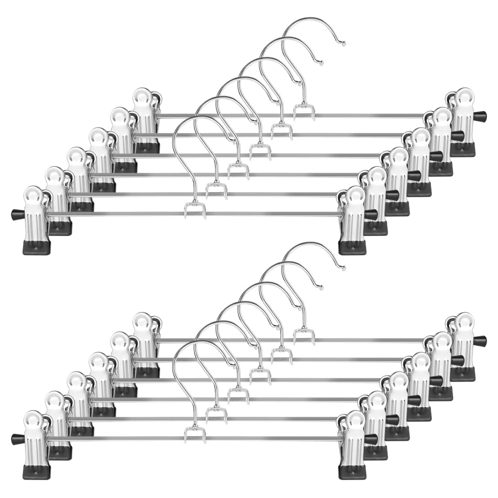 Goodtou Skirt Hangers - Pant Hangers With Clips 12 Pack Metal Jean Hangers Clip Hangers For Pants Shorts Trouser Hangers