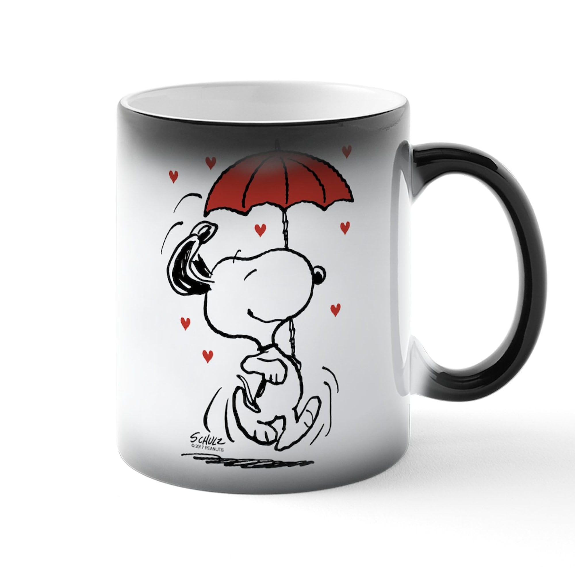 Cafepress Peanuts: Snoopy Raining Hearts Ceramic Magic Mug Coffee, Tea Cup 11 Oz