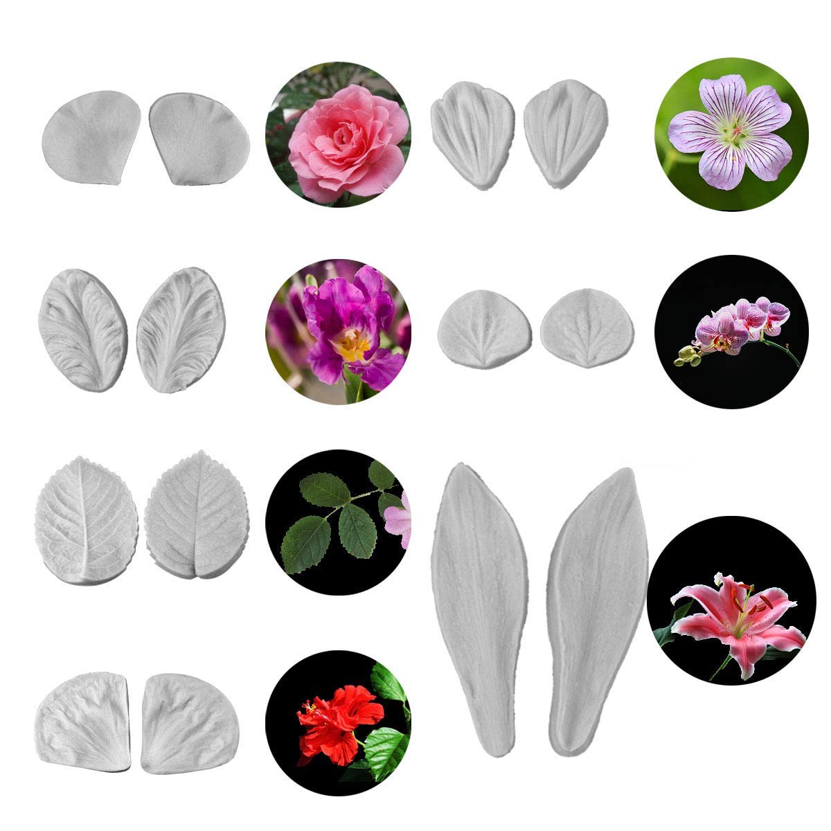 62Pcs Gumpaste Flowers And Leaves Fondant Tool Leaf Tool Kit Gum Paste Flower Cutter Set Stainless Steel Flower Cutter Silicone