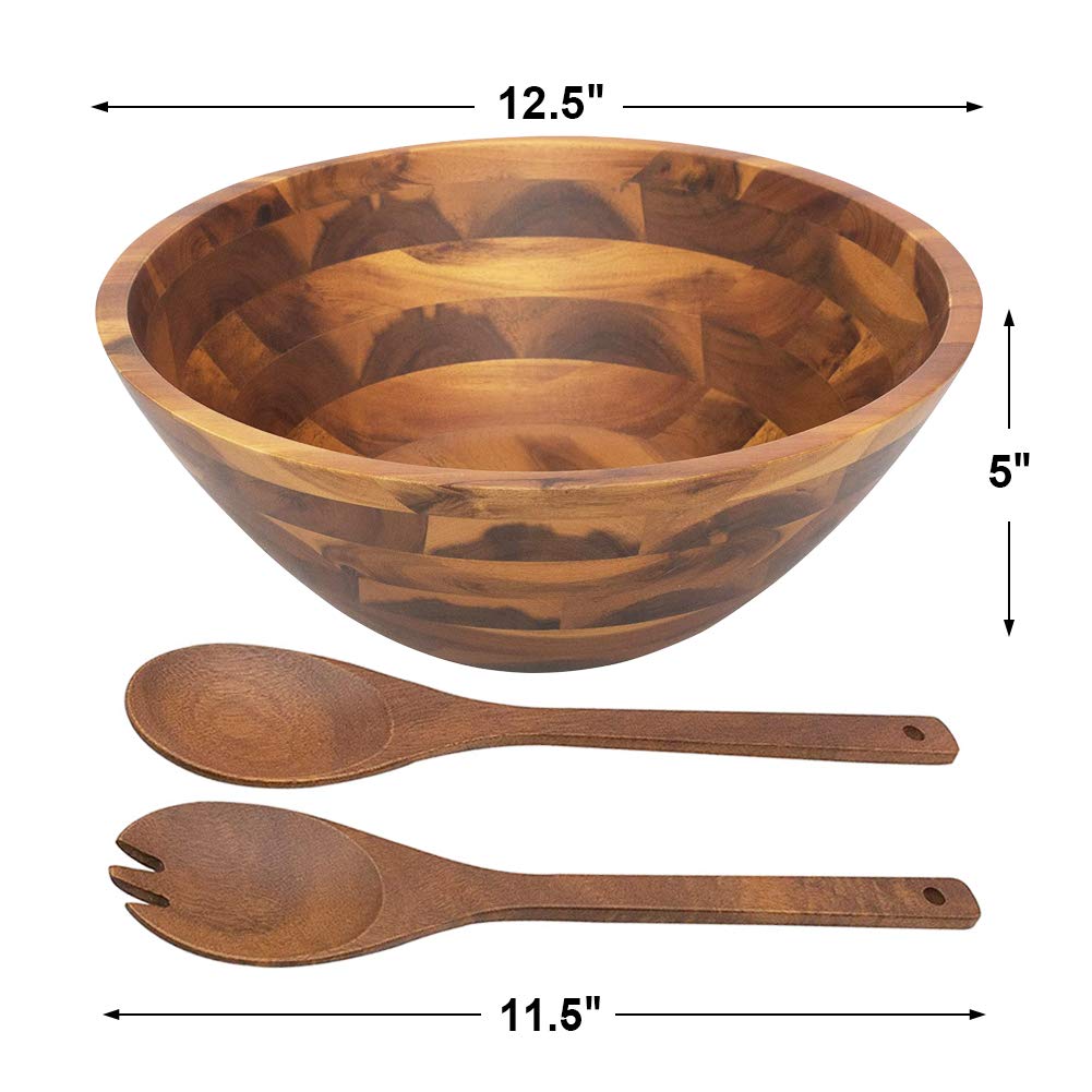 Aidea Salad Bowls, Wooden Salad Bowls Set, Large Acacia Wood Serving Bowl For Fruits, Salad, 12.5'' Big Salad Bowl With Serving