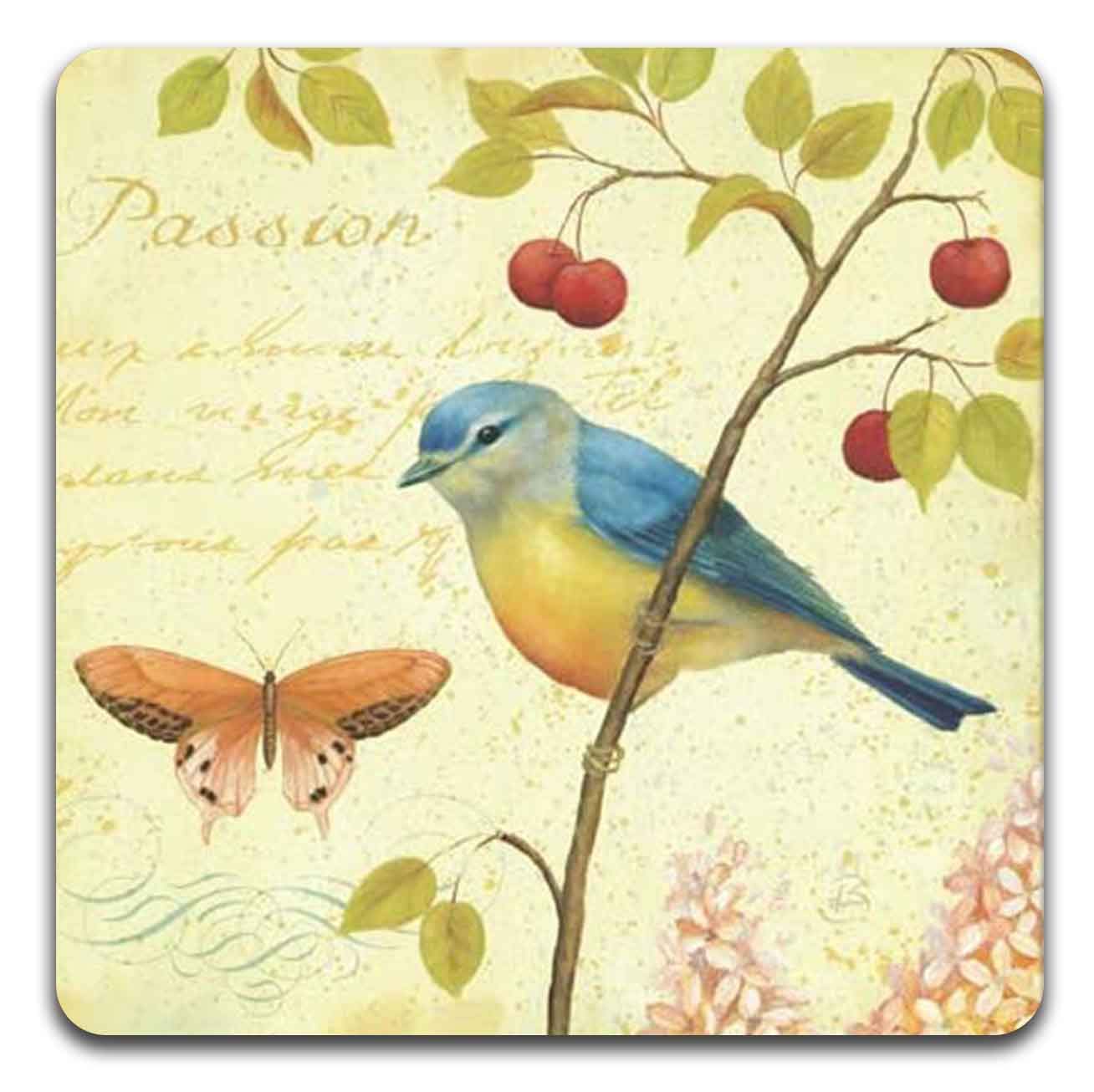 Bird And Butterfly Square Coaster Set - Made Of Recycled Rubber - Set Of 4