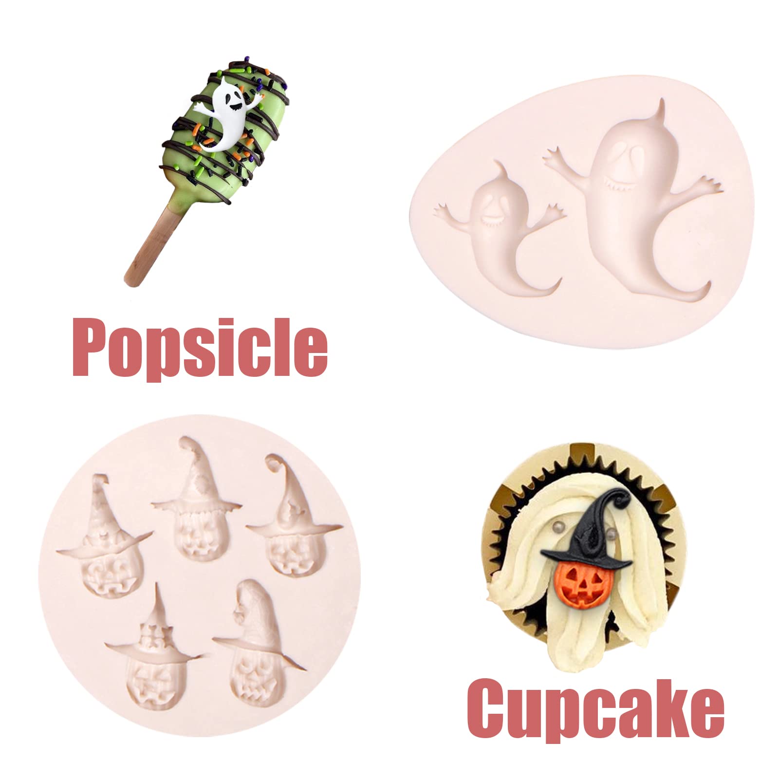 Pumpkin Silicone Molds Halloween 3 Pcs, Halloween Chocolate Ghost Shape Fondant Mold Pumpkin Silicone Cake Candy Mold For Cake D