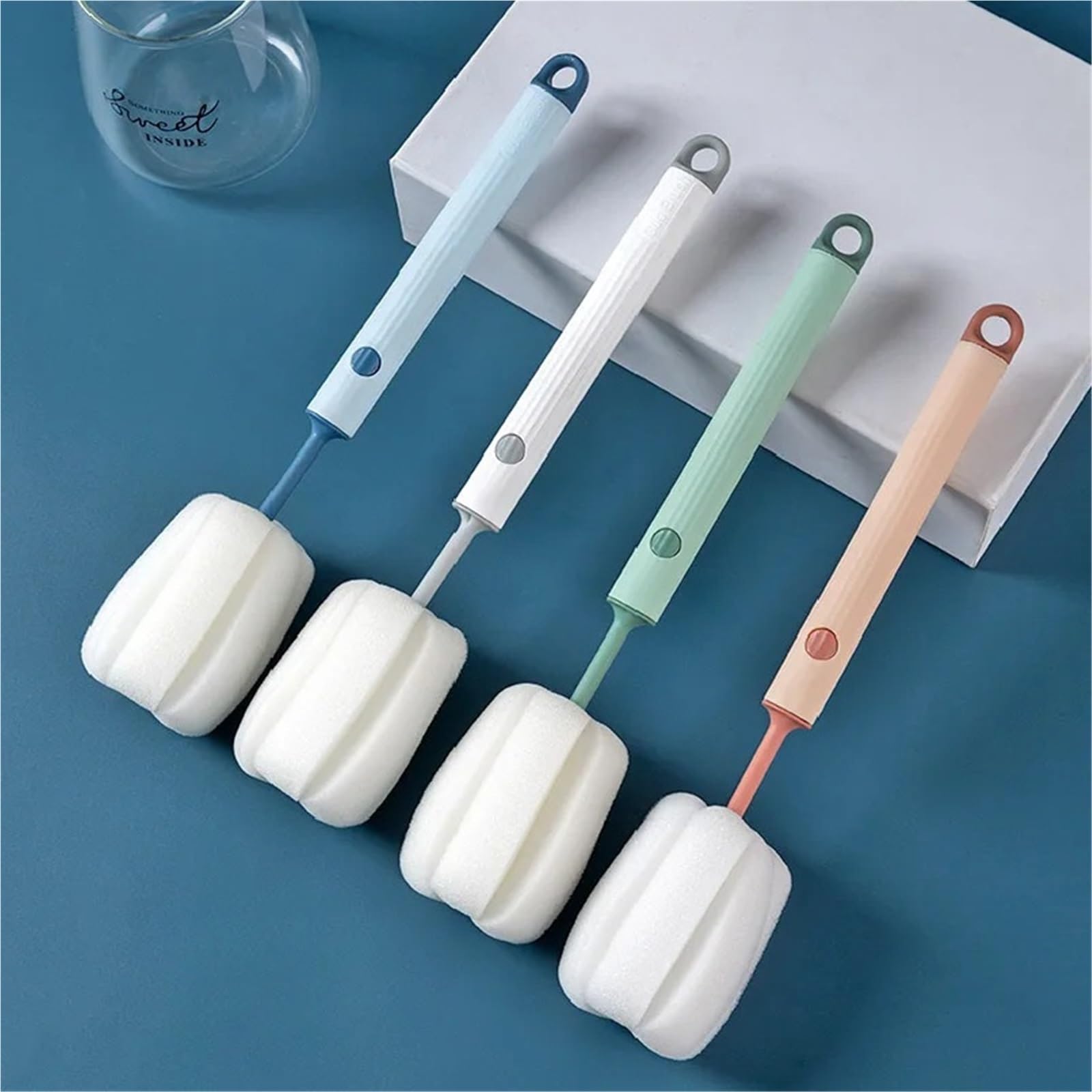 2PCS NordicStyle LongHandled Sponge Cup Brush  Detachable Head for Bottles and Cleaning(2PCS Green)
