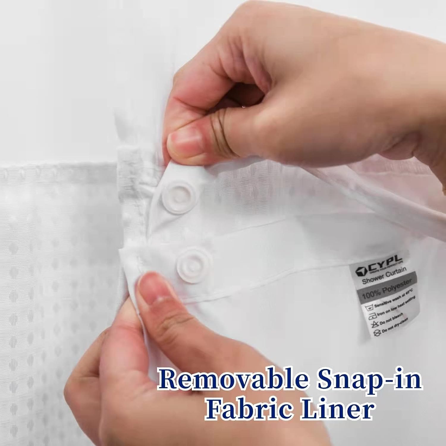 Cypl No Hooks Required Waffle Weave Shower Curtain With Snap In Liner-Hotel Grade Waterproof & Mesh Top Window Spa Like Small St