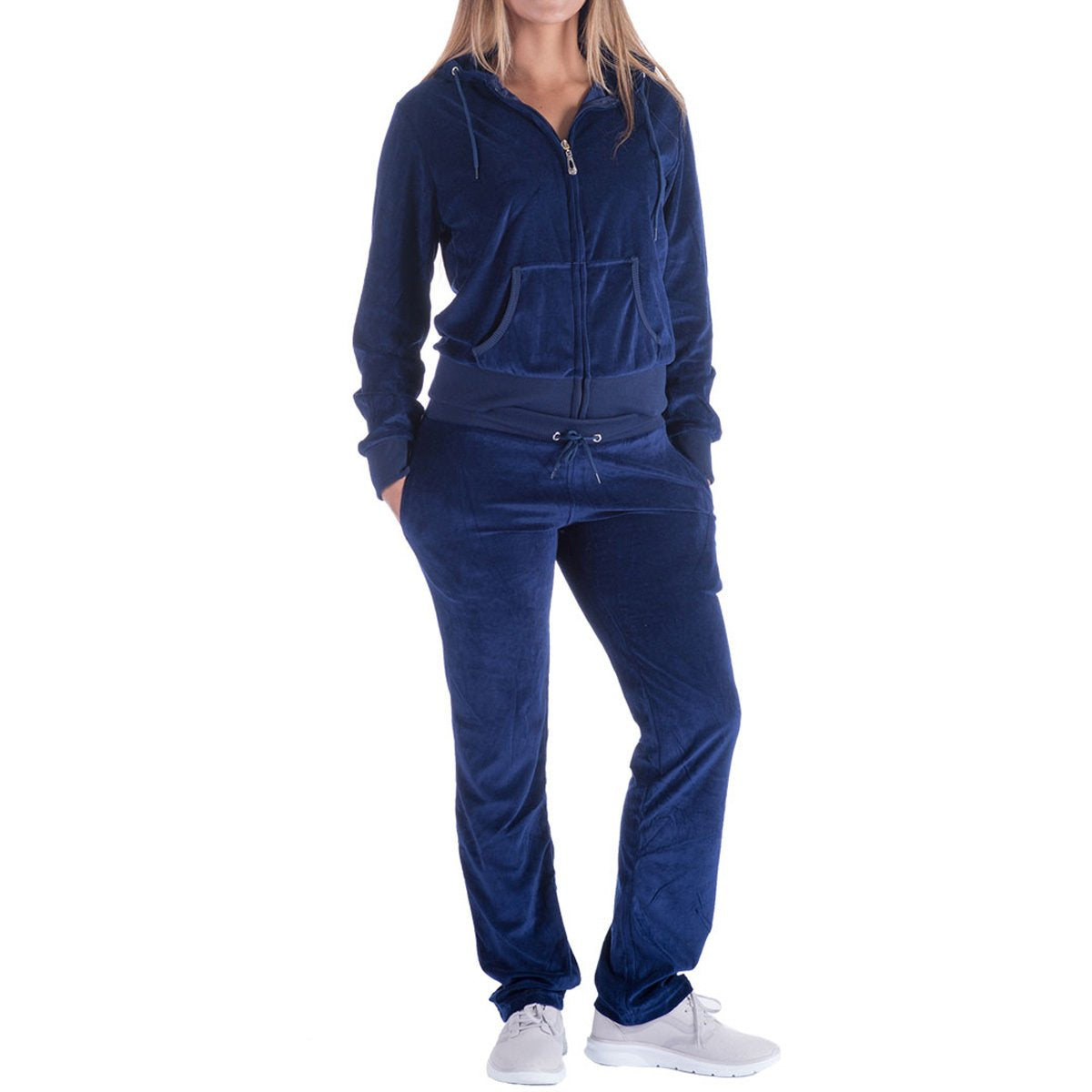Womens Sweatsuits Velour Jogging Zipped Hoodie - Fashion Sport Suit Hoodie And Pants Sports Tracksuits Xx-Large Navy