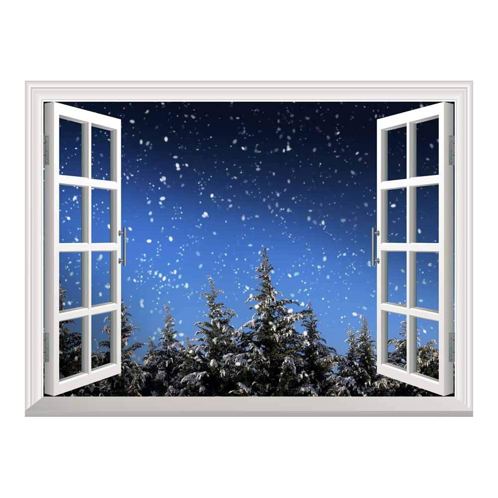 Wall26 Snow Falling On The Pine Trees Outside Of The Window On Christmas Eve Night | Peel And Stick Self-Adhesive Wall Mural - 3