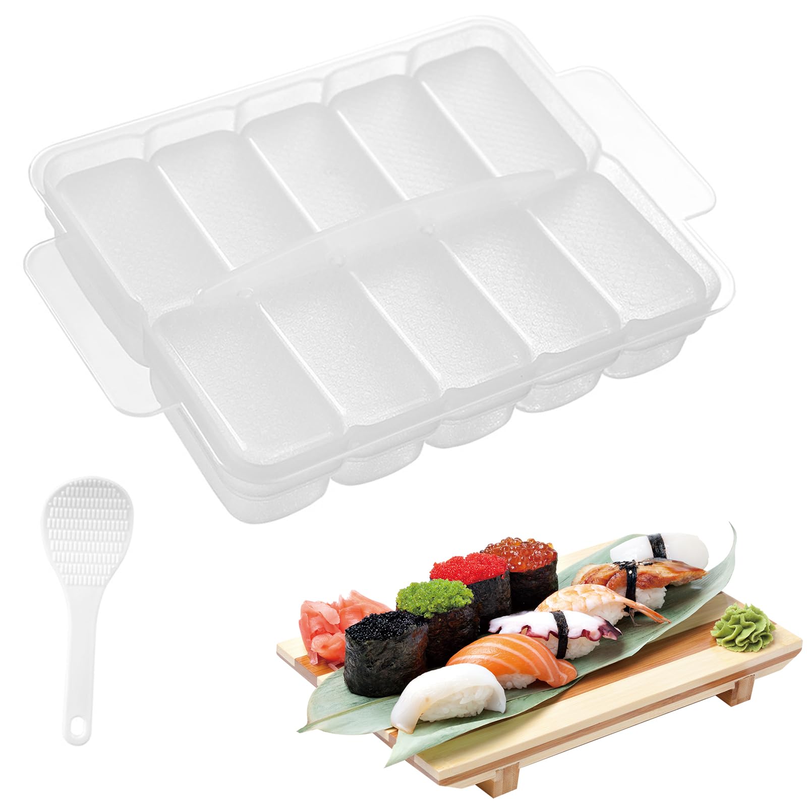 Ayccnh 10 In 1 Mini Japanese Onigiri Sushi Mold, Nigiri Bento Rice Ball Mold Rectangular Sushi Maker