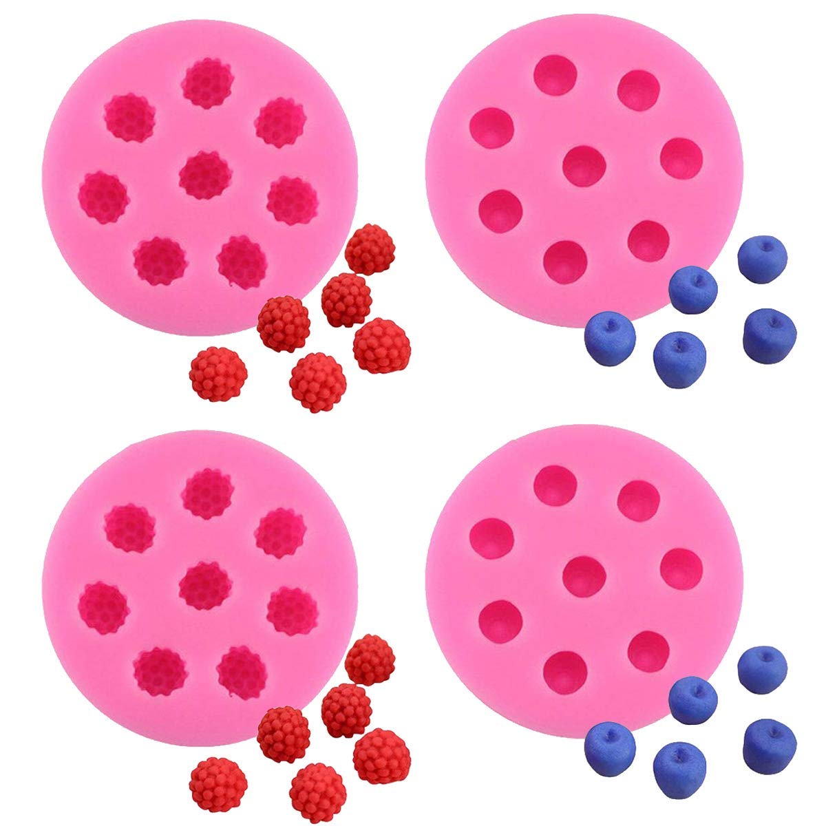 4Pcs Raspberry And Blueberry Fondant Molds Silicone Mulberry Mold For Making Chocolate Candy Cake Cupcake Sugar Craft Decorating