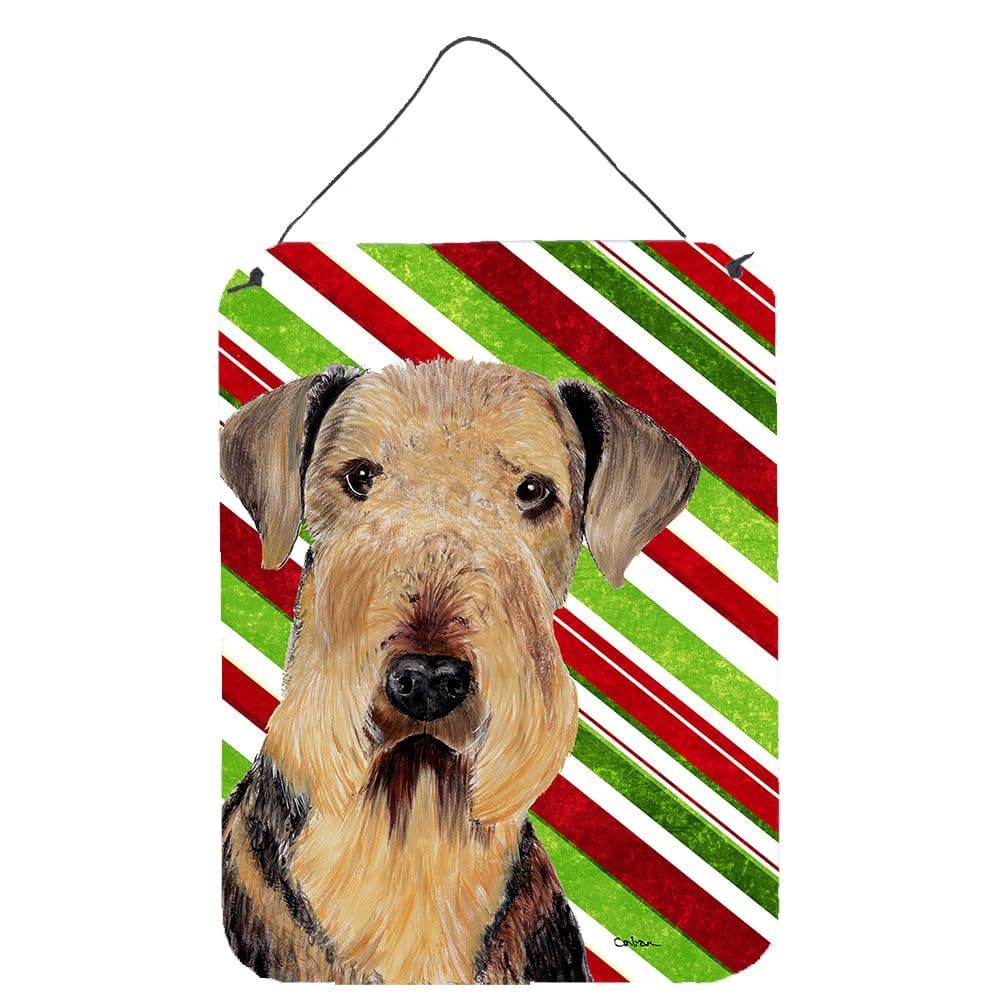 Carolines Treasures SC9333DS1216 Airedale Candy Cane Holiday Christmas Wall or Door Hanging Prints Aluminum Metal Sign Kitchen 