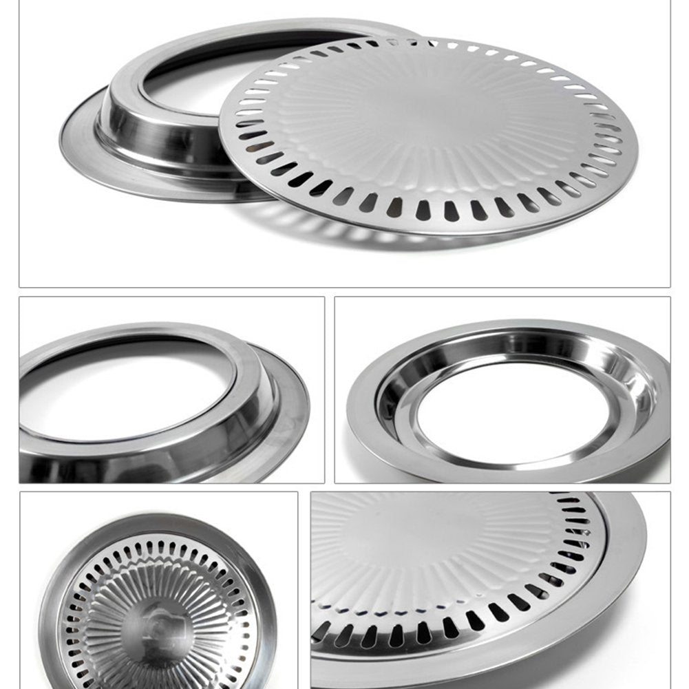 Bbq Plate,Korean Style Stovetop,Smokeless Indoor Stainless Steel Non-Stick Roasting Round Barbecue Grill Pan For Indoor Outdoor