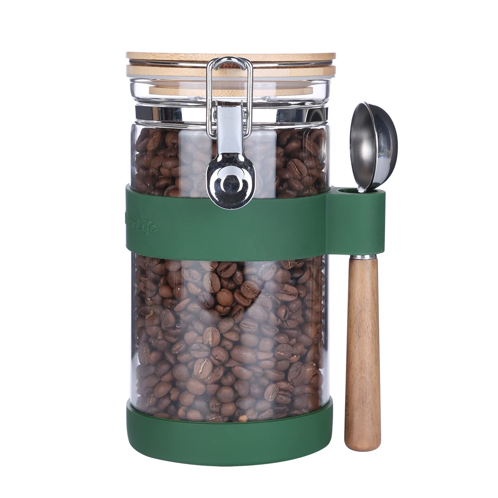 Kkc Vacuum Sealed Coffee Bean Storage Container With Scoop For 1 Lb Beans,Airtight Glass Coffee Jar Canister With Scoop,Glass St