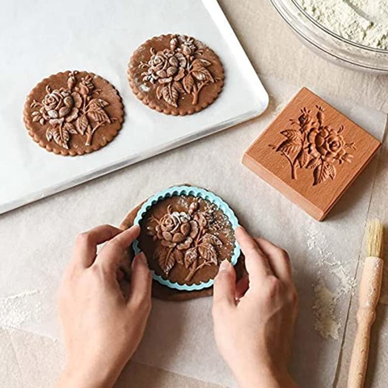 Wooden Cookie Biscuit Mold Baking Embossing Cookies Stamp Mold Cutter Funny 3D Baking Mold Embossing Craft Decorating Suitable F
