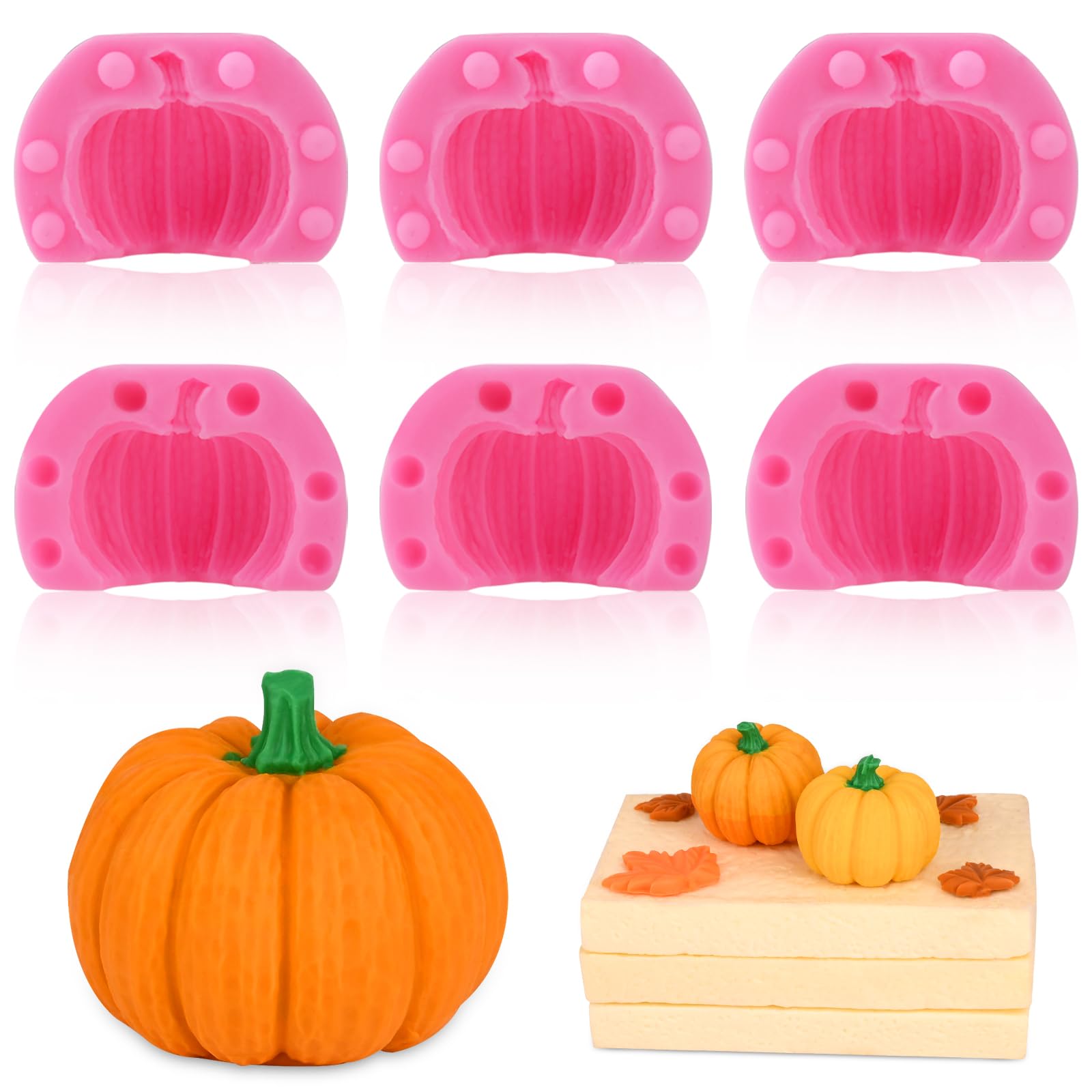 Actvty 3D Pumpkin Silicone Molds, 6 Pcs Half a Pumpkin Chocolate Candy Fondant Mold for Halloween Thanksgiving Fall Baking, Cake