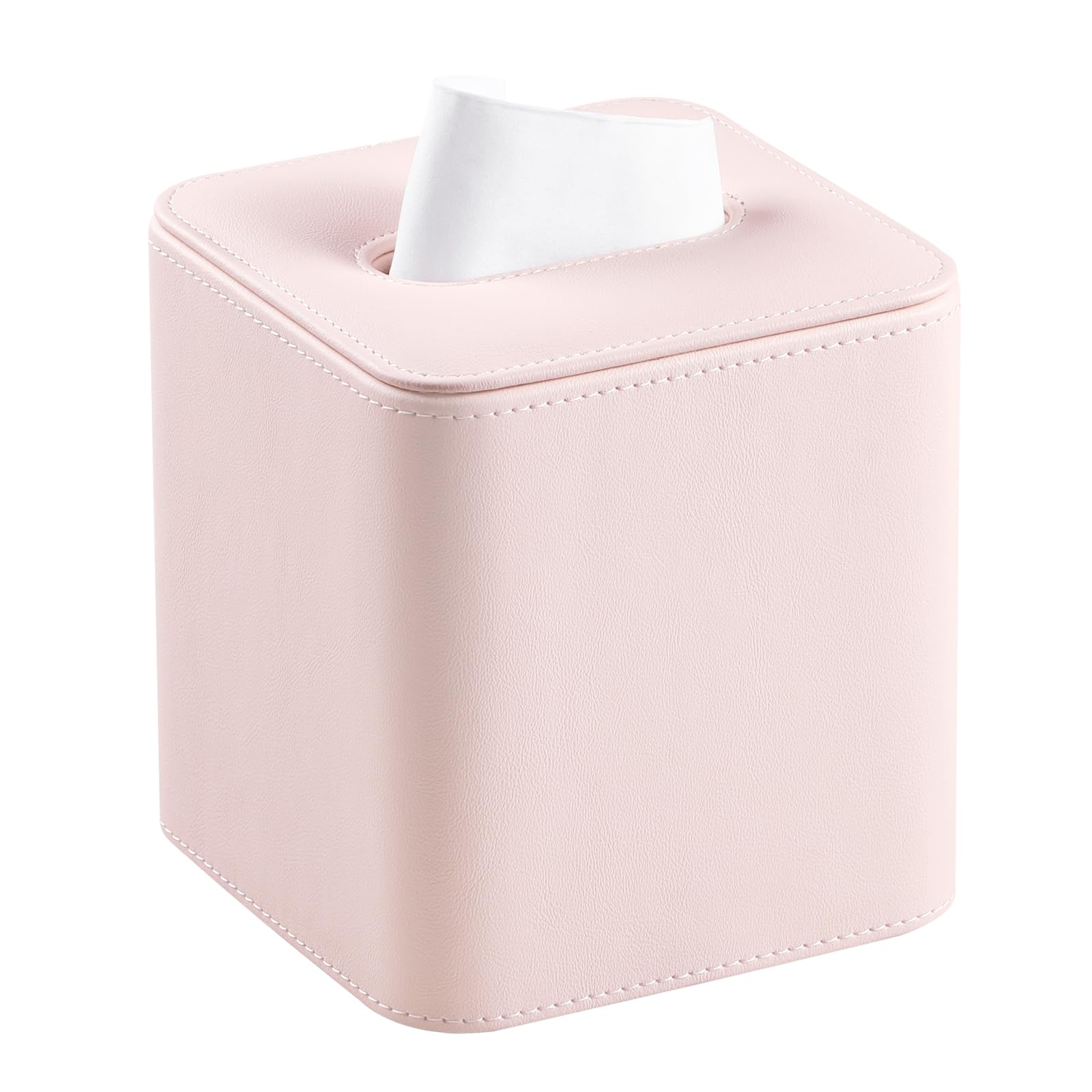 Meibooch Pu Leather Tissue Box Cover With Magnetic Closure, Square Tissue Box Holder With Rounded Edges Design (Pink, Square)