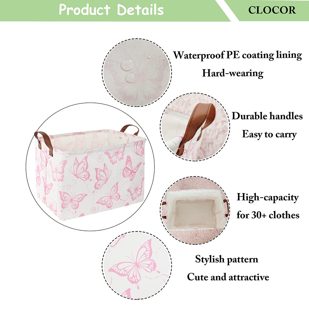 CLOCOR Rectangular Pink Basket, Collapsible Storage Bin, Waterproof Storage Box with Handles, Gift Organizer, Shelf Basket(Pink