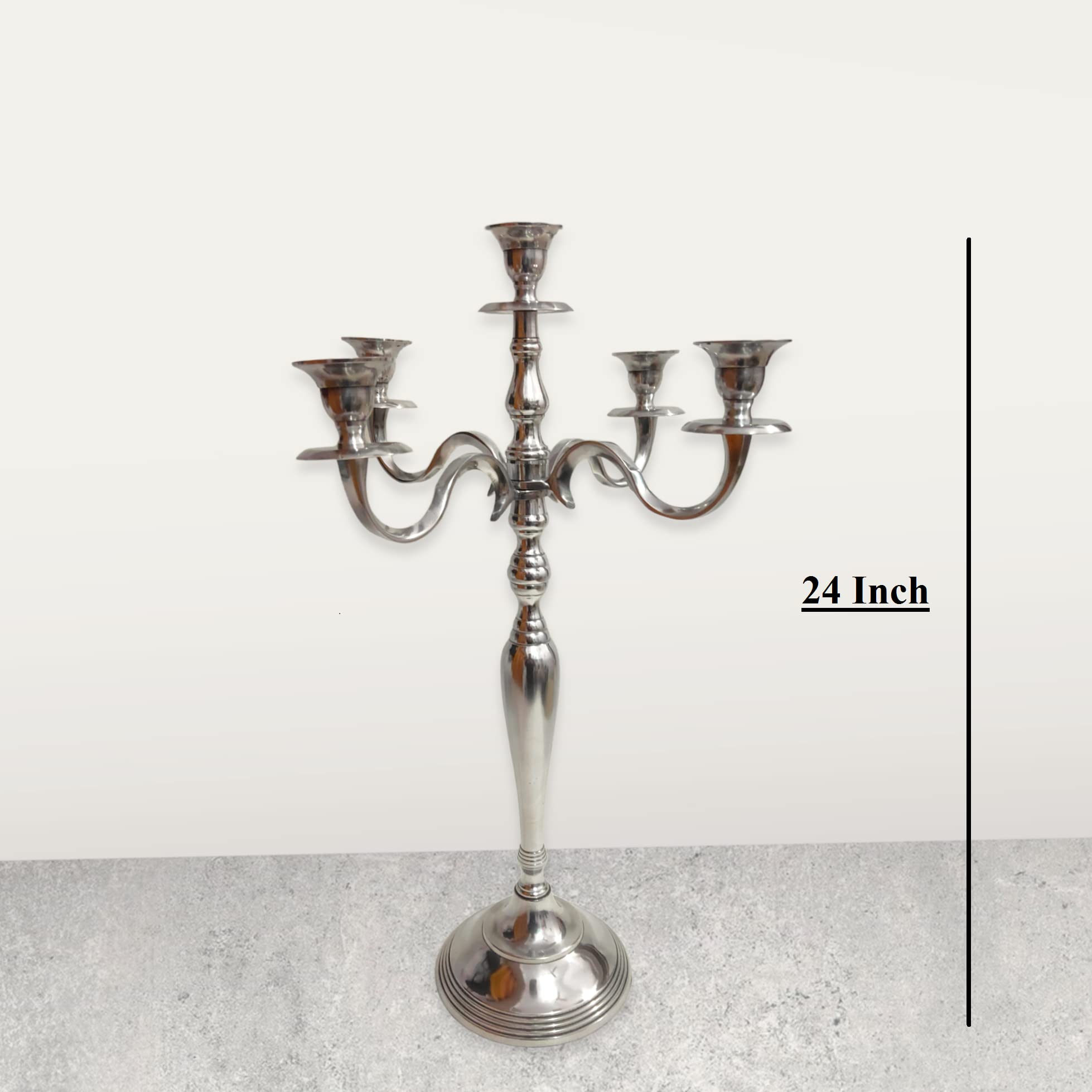 Home Trends India Candle Stand I 5 Arms Aluminium Candle Stand I Shinny Polished I 24 Inch
