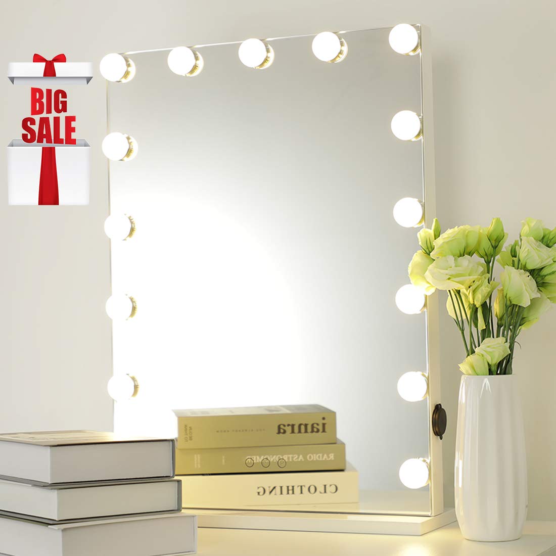 Icreat Vanity Mirror With Lights, Hollywood Makeup Mirror, Vanity Mirror With 15 Dimmable Bulbs, 3 Color Modes Makeup Mirror, To
