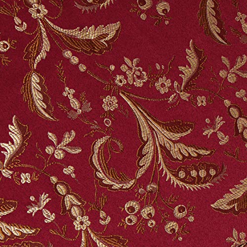 Violet Linen Luxury Damask Floral Design  Polyester Jacquard  with Fringes  Burgundy  60 Inch by 102 Inch  Seats 8 to 10 Pepole  Rectangle Tablecloths